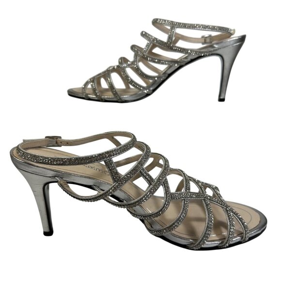 Caparros Shoes - Caparros Womens Silver Strappy Rhinestone Stiletto Heels HOCO Sandals 9.5B